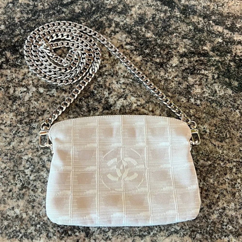 Chanel Tan Canvas and Leather Makeup Pouch